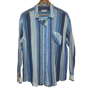 Escape by Habitat Clothes Large Striped Cotton Crinkle Long Sleeve Button Shirt